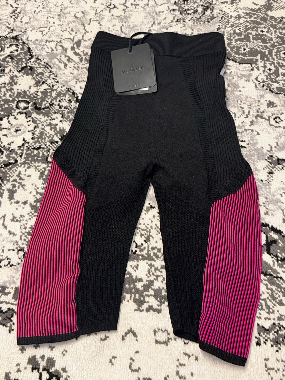 NWT!!! Moncler Black Leggings with Pink Side Panels Sz S